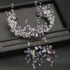 Trendy Stars Crystal Headbands Wedding Tiara And Crowns With Earrings Sets Black Wire Hairbands Bridal Hair Accessories X0625