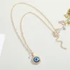 1pc Lucky Round Turkish Evil Eye Rhinestone Chain Necklace Women Choker Vintage Blue Eye Pendant Clavicle Chains Jewelry
