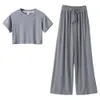 Summer Children Sets Casual Short Sleeve O Neck T-shirt Purple Solid Trousers 2Pcs Girls Clothes 3-12T 210629