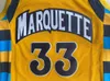 Nikivip Jimmy Butler #33 College Marquette Golden Golden Eagles Basketball Jersey Men, todos costuraram camisas de alta qualidade amarelas