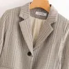 Beauty Classic Office Lady Blazer Slim Check Single-Breast Double Manches Décoration Costume Veste Casual Femmes 210514
