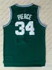 En Kaliteli nakış#34 Paul Pierce Formaları beyaz yeşil Indiana State Sycamores 33# Larry Bird Forması 20# Ray Allen 5 Kevin Garnett forması