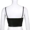 Streetwear Gothic Black PU Faux Cuir Crop Top Femmes avec fine sangle Summer Cross Lace Up Punk Tank Corset Tenues 210510