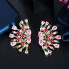 Symmetrische punk bloem groen roze kubieke zirkonia grote stud oorbellen voor vrouwen luxe sieraden accessoires CZ705 210714