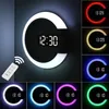 벽 램프 colock 온도계 원격 제어 다채로운 LED 미러 중공 벽 시계 링 빛 온도계 디지털 알람 시계 211110