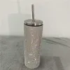 20 oz Bling Elmas Termos Şişe Kahve Fincanı Ile Saman Paslanmaz Çelik Su Şişesi Tumblers Kupa Kız Kadınlar Hediye 211020