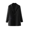 Femmes élégantes évider Blazers mode dames mince longue veste Streetwear femme Chic solide noir poche manteaux 210430