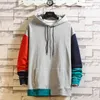 Patchwork Sweatshirt Mens Long Sleeve Warm Thick Heavy Hoodies Men Solid Contrast Splice Pocket Oversized Pull Sweatshirts 210524