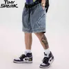 Hip Hop Cargo Shorts Streetwear Broderie Rayé Denim Shorts Harajuku Jogger Shorts D'été Hommes Denim Poche Courte Coton 210322