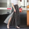 Paski szerokie spodnie nogi kobiet wysoki talia Split Szyfonowy Spodnie Kobiety Casual Koreański Ubrania Lato Moda 210521
