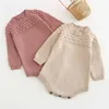 Autumn Winter born Girls Jumpsuits Clothes Baby Wave Point Rompers Knitted Long Sleeve Children 210429
