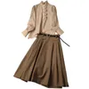 Högkvalitativ Est Fashion Designer Runway Suit Set Women's Långärmad Ruffle Blusskjorta Skirt 210521
