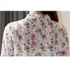 秋の長袖ブラウス女性Vintgae花柄プリントシフォンシャツルーズファッションボウBlusas Mujer de Moda Tops 10549 210506