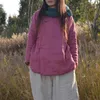 Johnature mulheres outono parkas ramie casacos cor sólida o-pescoço manga longa botão vintage feminino chinês estilo parkas 210521