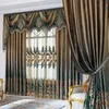 Curtain Set European Luxury Curtains With Valance For Living Room Curtain Set Bronzing Blue Curtains Ready made 051 210712
