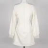 Herbst Frauen Kleid Koreanische OL Langarm V-ausschnitt Weiß Mantel Bodycon Mini Elegante Spitze Patchwork Party Robe Vestidos 210514