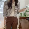 Korean V Neck Chiffon Shirts Women Chic Vintage Blouse Temperament Lace Patchwork Tops Long-sleeve Ruffle Floral Blouses 210519