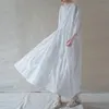Casual Dresses Johnature Women Vintage Jacquard Floral Dress O-Neck Bat Sleeve White Robes 2022 Summer High Quality Cotton