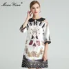 Mode Designer Dress Summer Women's Dress Crystal Diamond Beaded Print Indie Folk Klänningar 210524