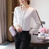Koreanische Frauen Bluse Weiße Hemden Langarm Blusen Frau Chiffon Gestreiftes Hemd Tops Plus Größe XXL 210427