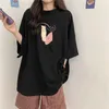 Yedinas Pure Cotton Tシャツの女性半袖アートプリント特大の特大 - シャツハラジュク韓国スタイルホワイトシャツAesthetic 90S 210527