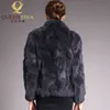Manteau de fourrure véritable de haute qualité mode manteaux de lapin véritable femmes élégantes vêtements d'extérieur d'hiver veste à col montant