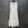 Hollow Out White Dress For Women O Neck Sleeveless Elegant Summer Dresses Female Fashion Clothing Stylish 210520