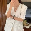 Korean Fashion Tassel Office Lady Coats Loose Streetwear Gentle Toppar Femme Chic Summer Alla Match Jackor 210525