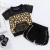 Abbigliamento set moda bambina manica corta stampa rete T-shirt Tops Casual Shorts Vestiti leopardo 0-5Y estate tuta