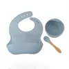 Newbaby-matningar Sätta matkvalitet Silikon Bibs Babyplatta Non-Silp Sug Bowl Kids Porslin Vattentät Bib BPA Gratis Sked 3PCS / Set EWC697