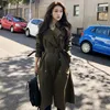 Kvinnors dikerockar dubbelbröst midjebandrock för kvinnor koreansk stil elegant vridning krage vindbrytare split