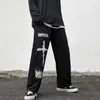 AOLAMEGS Gothic Spodnie Mężczyźni Japoński Casual Spodnie dresowe Graffiti Anime Punk Hippie Wide Noga Spodnie Harajuku High Street Streetwear 210715