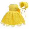 Spitze Baby Mädchen Kleid Stil Flauschiges Ballkleid Große Schleife Taufe zum ersten Geburtstag Gratis Mütze Kinderkleidung 8350BB 210610