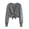 BLSQR Sexy Plaid Casual Women Blouse Shirt Long Sleeve Elegant Tops Office Lady OL Work Wear Party Blouses 210430