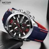 Megir Montre à Quartz Analogique Chronographe pour Homme avec Date, Aiguilles Lumineuses, Bracelet en Caoutchouc de Silicone Imperméable Montre-Bracelet pour Homme 210329