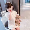 Children Girls Lace Bows A-line Dress for Kids Hallowed Sweet White Sundress Clothing Causal Wear 210529