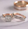 Gorgeous 3Pcs/Set Women Wedding Rings Mosaic CZ Two Tone Romantic Female Engagement Ring Fashion Jewelry