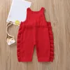 Summer Girl Clothes Bowknot Effen Broek Overalls Jumpsuit Voor Kinderen Meisjes Pant 210528