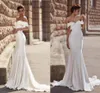 Ivory Mermaid Satin Bridal Gown Sweetheart Off The Shoulder Short Sleeves Wedding Dresses Sexy Backless Brides Dress robe de mariee vestidos 2022