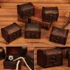 Drewniane pudełka drewniane biżuteria pudełko do przechowywania biżuterii Treasure Chest Case Home Craft Decor losowo wzór W0099