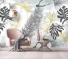 Bakgrundsbilder nordisk enkel tropisk ren vit och guld handmålade väggmålning bananblad vardagsrum sovrum bakgrund 3d tapet vattentät