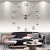 Grote Thuis Wandklok 3D DIY Klok Acryl Spiegel Stickers Woondecoratie Woonkamer Quartz Naald Zelfklevend Opknoping Horloge 211110