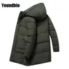 Vinter män Parkas Hooded Warm Mid-Length Coat Solid Färg Casual Fashion Streetwear Parka Stor storlek 8xl 211214