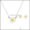 Örhängen Halsband Smycken Satser 2021 Söt Solrosblad Pendant Set Charm Chrysanthemum Blomma för Kvinnor Mode Present Drop Leverans 5QZge