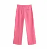 Elegant women straight trousers fashion ladies stylish long pants female vintage solid pink girl chic 210427