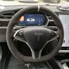 Für Tesla 3 Model3 / Modelle / modelx / DIY handgenähte schwarze Wildleder-Lenkradabdeckung Autozubehör Radabdeckung