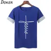 5xl Summer Faith Cross Print T Shirt Kvinnor O-Neck Patchwork Kortärmad S Casual Ops Plus Size EE 210603