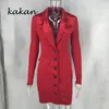 Robes décontractées Kakan Sexy Bouton Robe Femme 2021 Couleur Fluorescente Automne Rouge Phosphore Vert