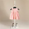 子供服女の子夏のドレスカジュアルフレアスリーブノースリーブRuched Stripeプリント女の子子供の服Q0716