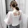 Sonbahar kadın Üst Moda Polka Dot Mesh Uzun Kollu Gömlek Seksi See See Inside See Bluz Kadınlar 12075 210427